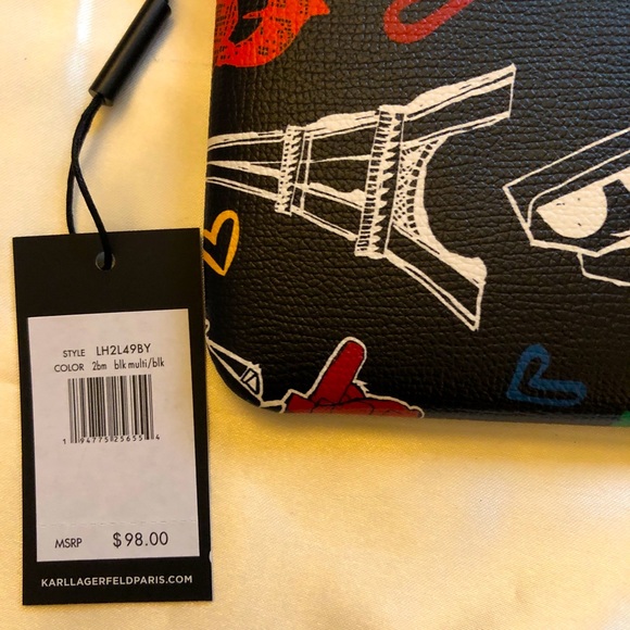 Karl Lagerfeld Paris Black & Multicolored Paris Icons Wristlet NWT - Picture 4 of 9
